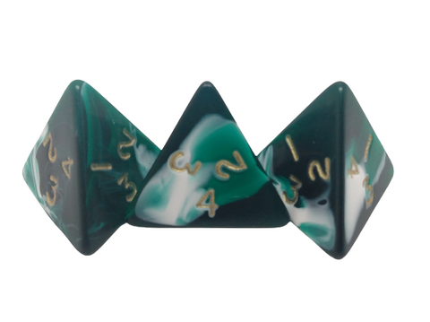 Poly MARBLE Dice D4's. Various Colours packs of 3. FOUR sided.